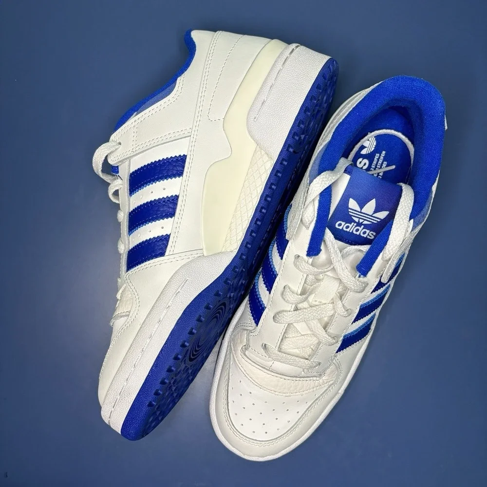 Adidas Shoes Mens 7.5 Forum Low CL White Royal Blue IH7829 Leather Sneaker Retro
